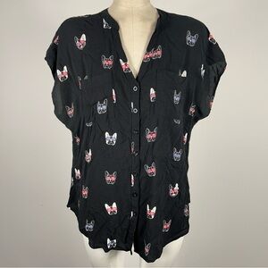 ❤️ Torrid Black Button Down Shirt with Bulldog Print